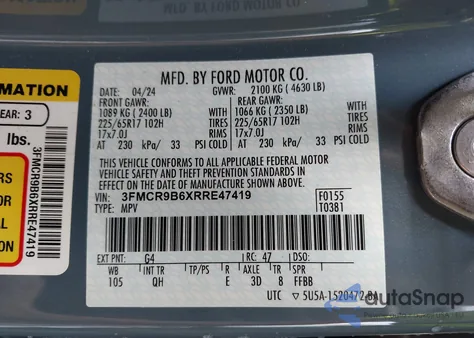 2024 Ford Bronco Sport Big Bend из США, поврежденный, VIN 3FMCR9B6XRRE47419